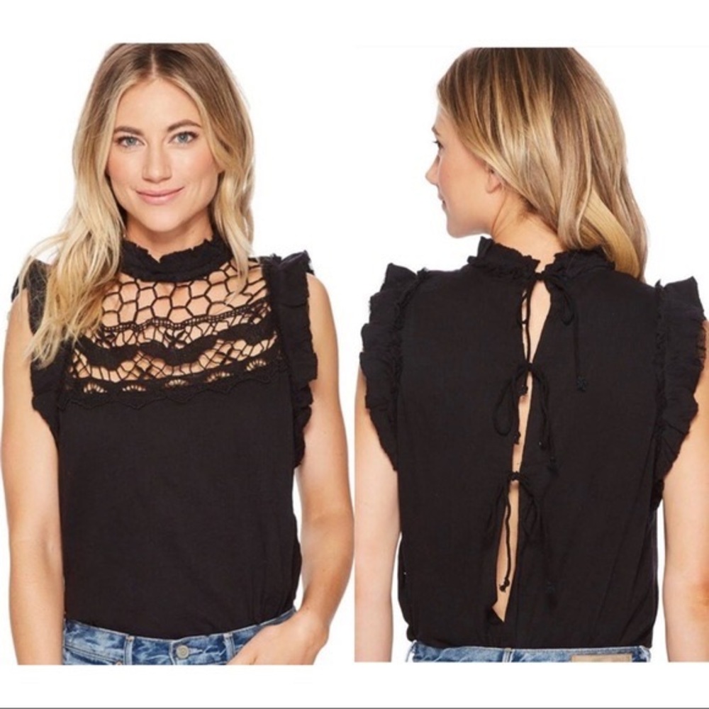 Free People Simply Smiles Black Top Size XS